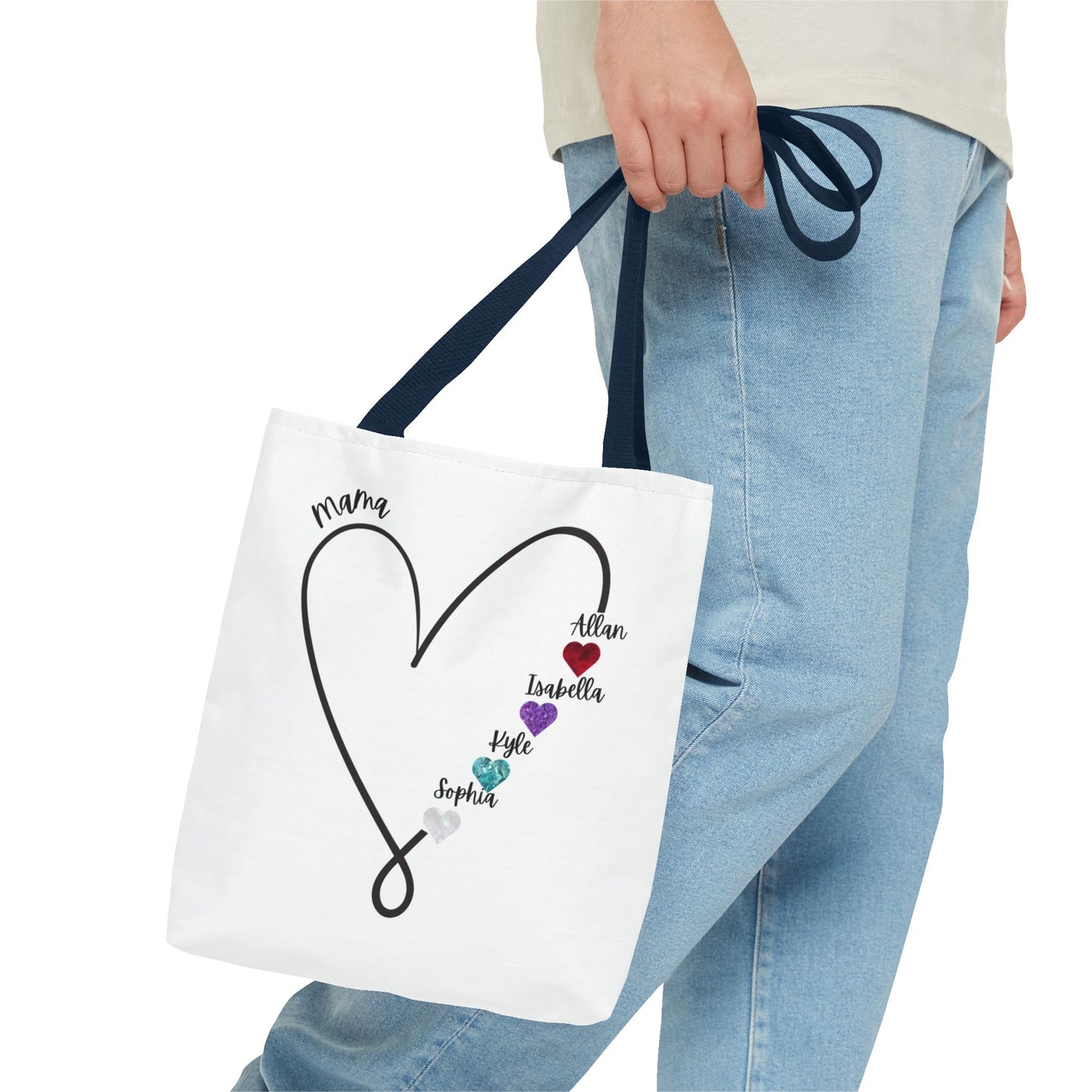 Custom Heart Tote Bag for Mom – Personalized Kids’ Names & Birthstone Design, Mother’s Day Gift, Custom Name Tote Bag for Her