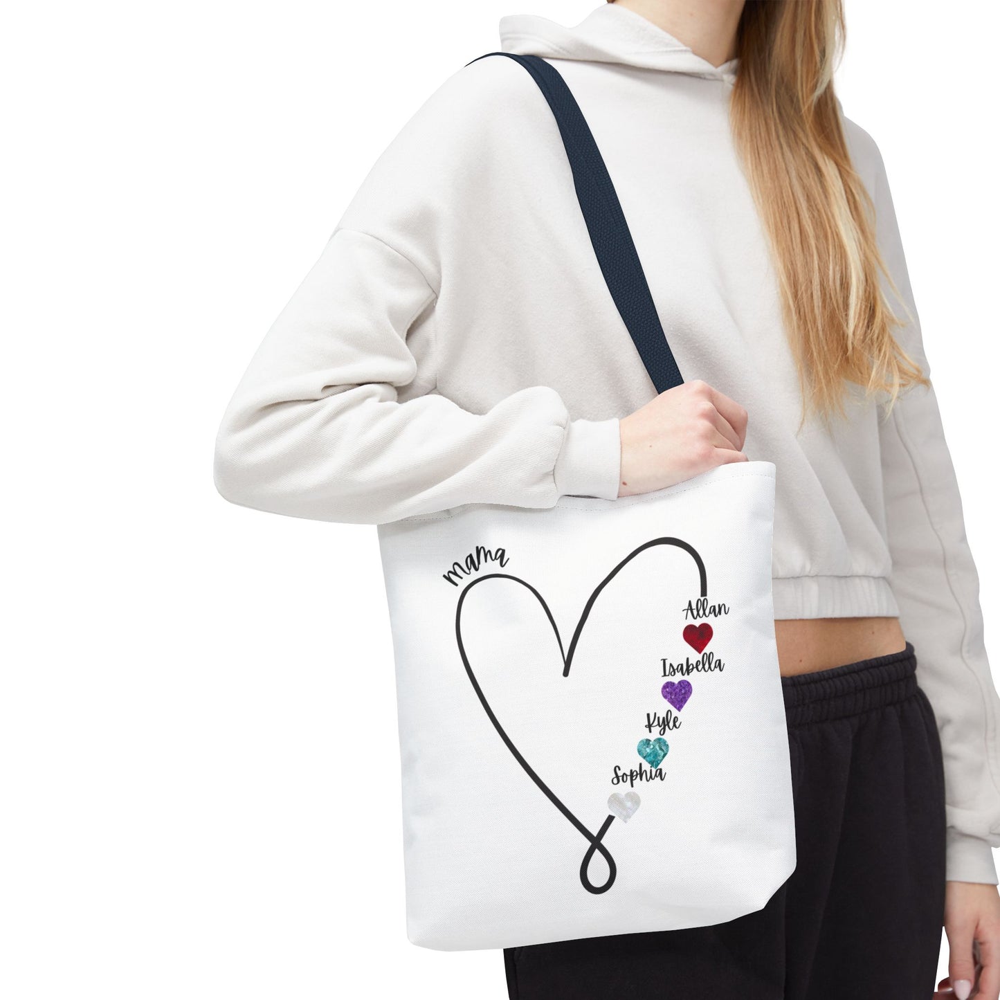 Custom Heart Tote Bag for Mom – Personalized Kids’ Names & Birthstone Design, Mother’s Day Gift, Custom Name Tote Bag for Her