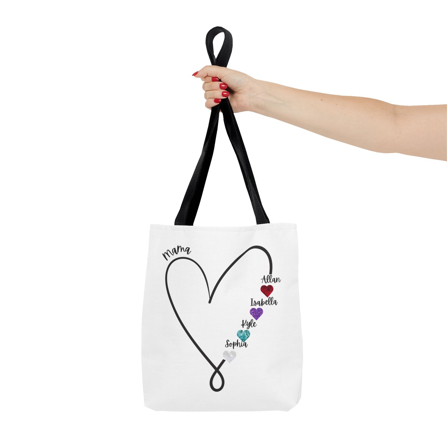Custom Heart Tote Bag for Mom – Personalized Kids’ Names & Birthstone Design, Mother’s Day Gift, Custom Name Tote Bag for Her