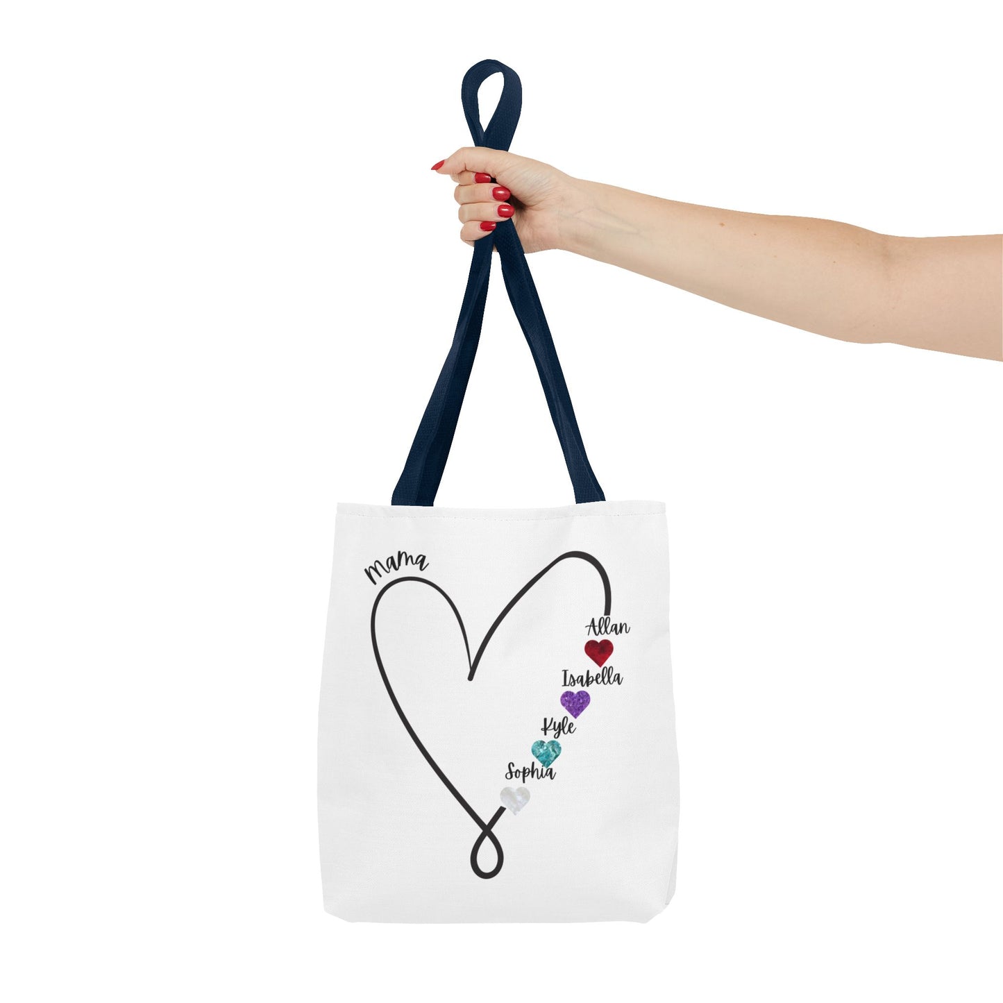 Custom Heart Tote Bag for Mom – Personalized Kids’ Names & Birthstone Design, Mother’s Day Gift, Custom Name Tote Bag for Her