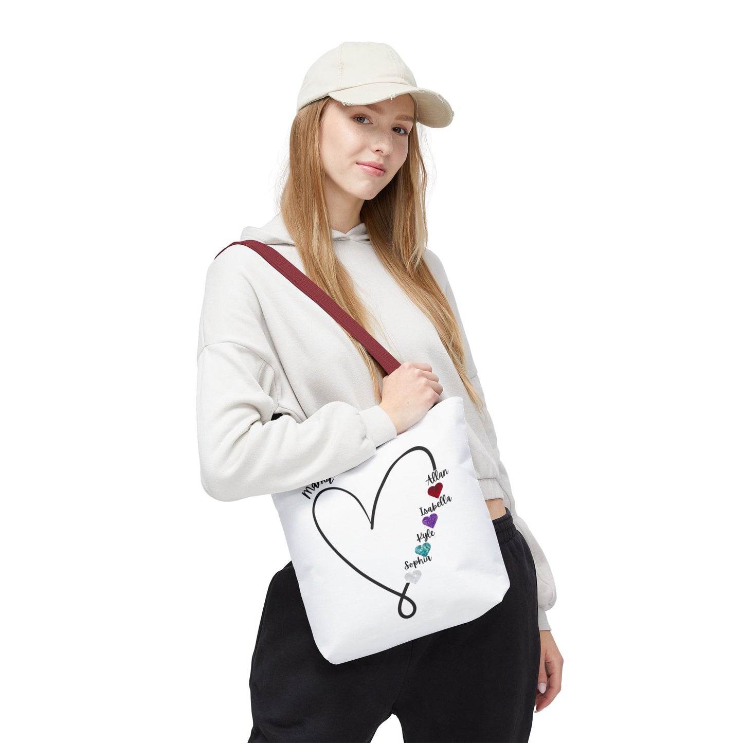 Custom Heart Tote Bag for Mom – Personalized Kids’ Names & Birthstone Design, Mother’s Day Gift, Custom Name Tote Bag for Her