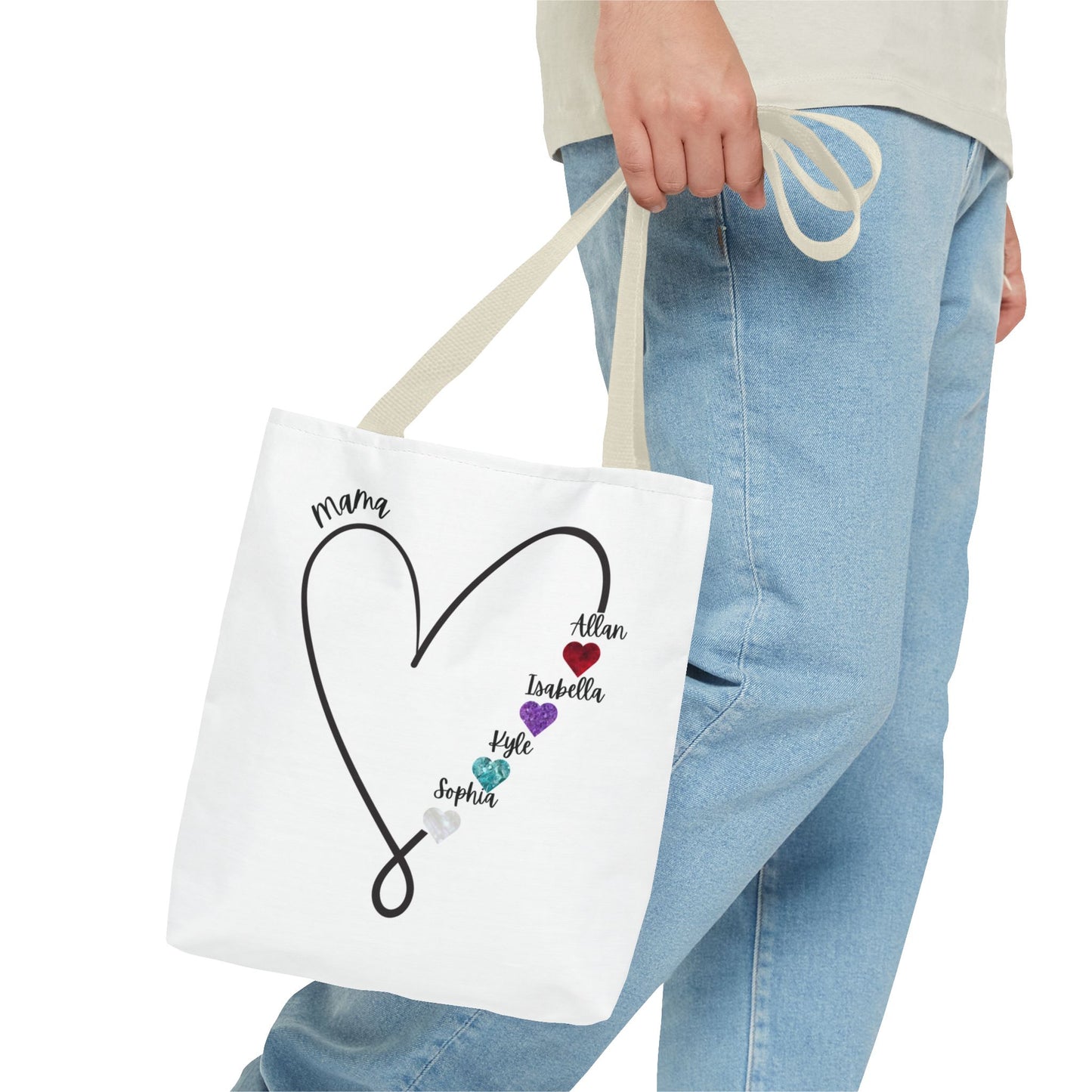Custom Heart Tote Bag for Mom – Personalized Kids’ Names & Birthstone Design, Mother’s Day Gift, Custom Name Tote Bag for Her