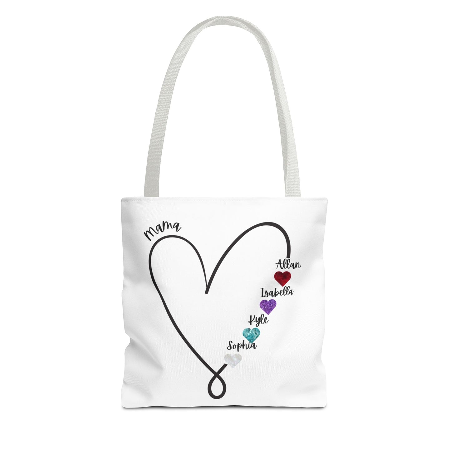 Custom Heart Tote Bag for Mom – Personalized Kids’ Names & Birthstone Design, Mother’s Day Gift, Custom Name Tote Bag for Her