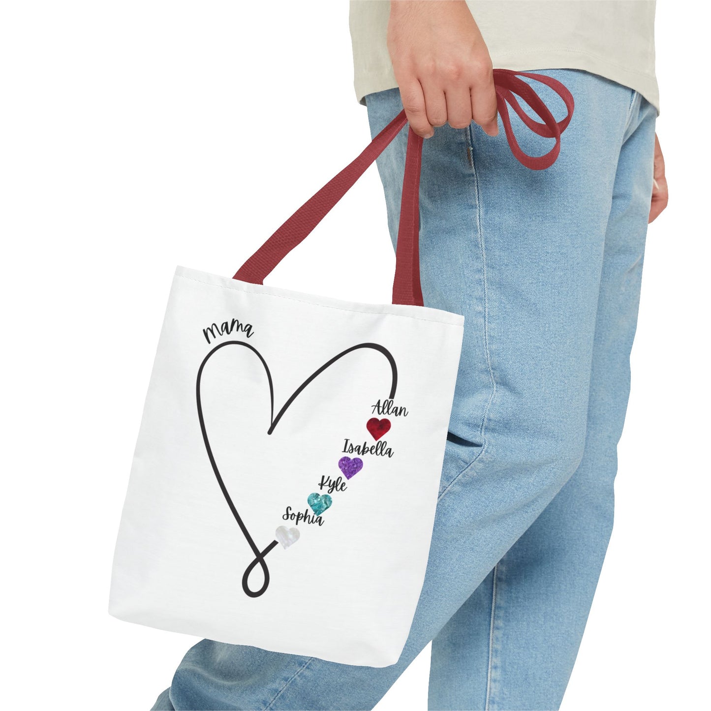 Custom Heart Tote Bag for Mom – Personalized Kids’ Names & Birthstone Design, Mother’s Day Gift, Custom Name Tote Bag for Her