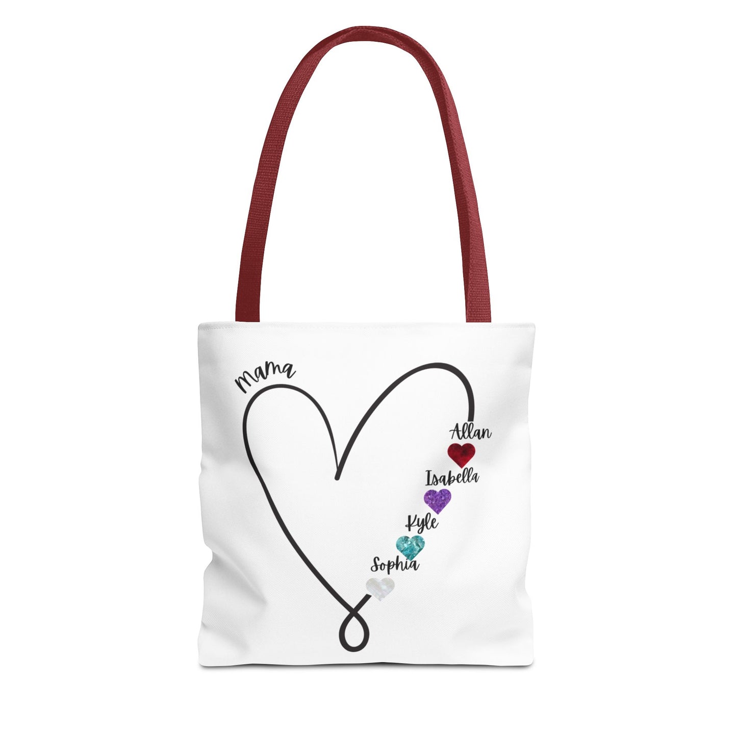 Custom Heart Tote Bag for Mom – Personalized Kids’ Names & Birthstone Design, Mother’s Day Gift, Custom Name Tote Bag for Her